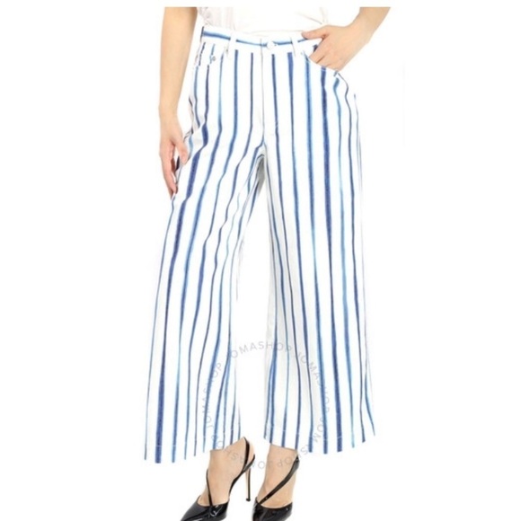 POLO Ralph Lauren Striped Wide Leg Cropped Trousers Size 0 New - Picture 1 of 8